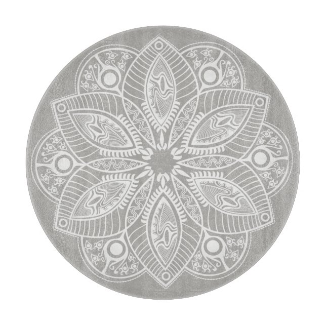 Exotic White Mandala på Grått Background (Framsidan)