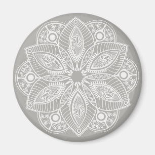 Exotic White Mandala på Grått Background Magnet