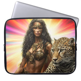 Exotic Woman in Brown Leather Bikini on a  Laptop Fodral