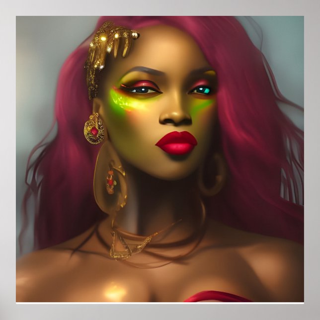 Exotisk afrikansk glamourös kvinna röda läppar ros poster (Framsidan)