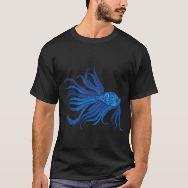 Exotisk akvarell blå fisk t shirt (Framsida)