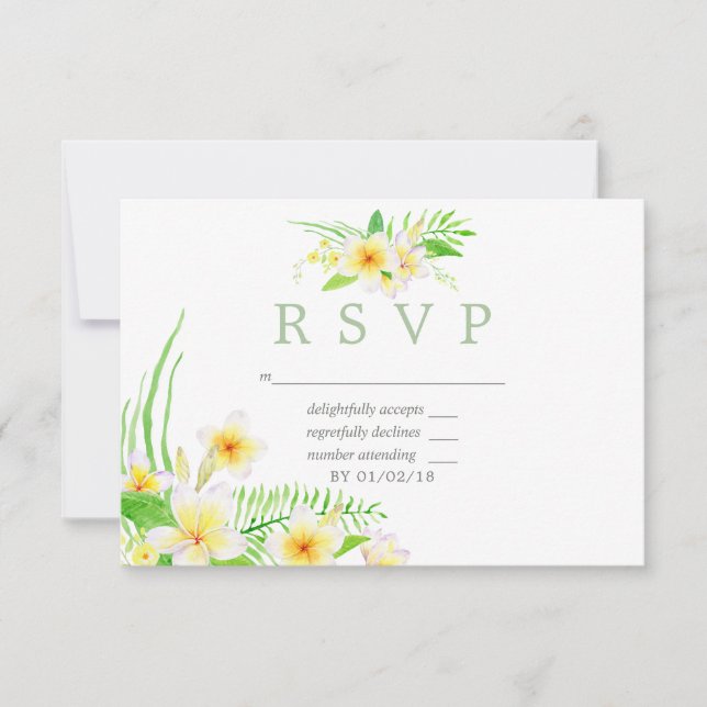 Exotisk akvarell Frangipani bröllop RSVP OSA Kort (Framsida)