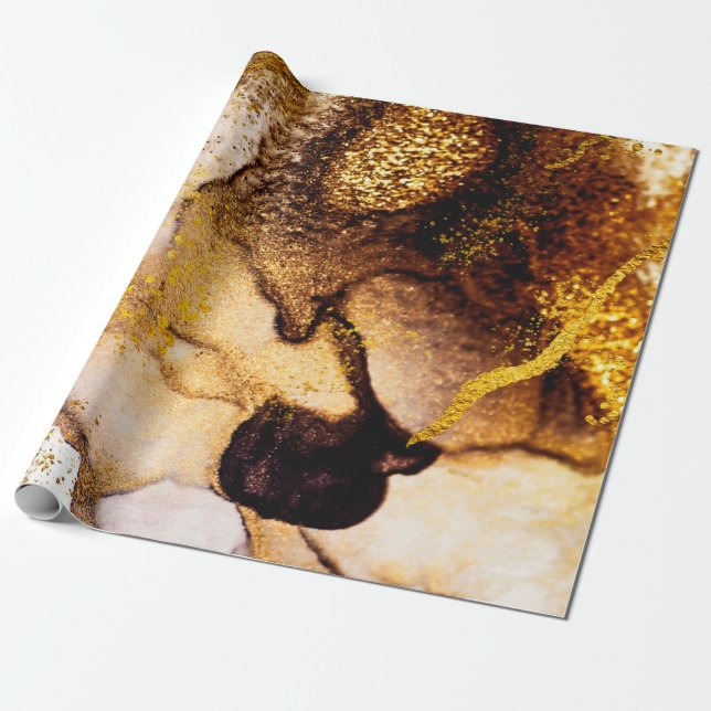 Exotisk ART. Golden swirl, konstnärlig design. Pai Presentpapper (Utrullad)