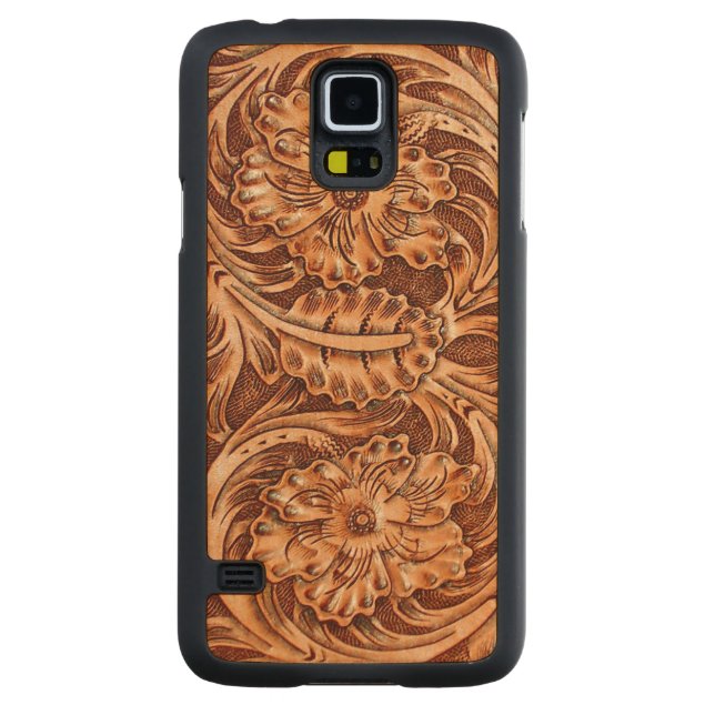 Exotisk bearbetad läderLook Carved Lönn Galaxy S5 Slim Skal (Baksidan)