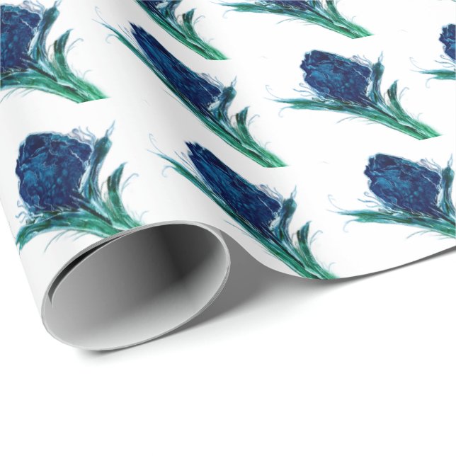 Exotisk blå blomma presentpapper (Rullad Hörn)