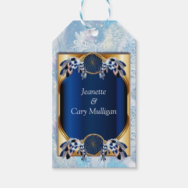 Exotisk blå Dream Catcher Märkrn Gift Presentetikett (Framsidan)