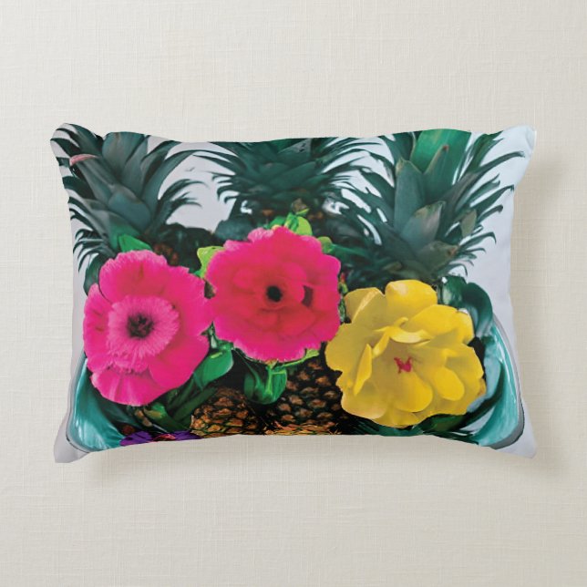 Exotisk Blomma Digital Grafik med Riktig Ananas  Prydnadskudde (Framsidan)