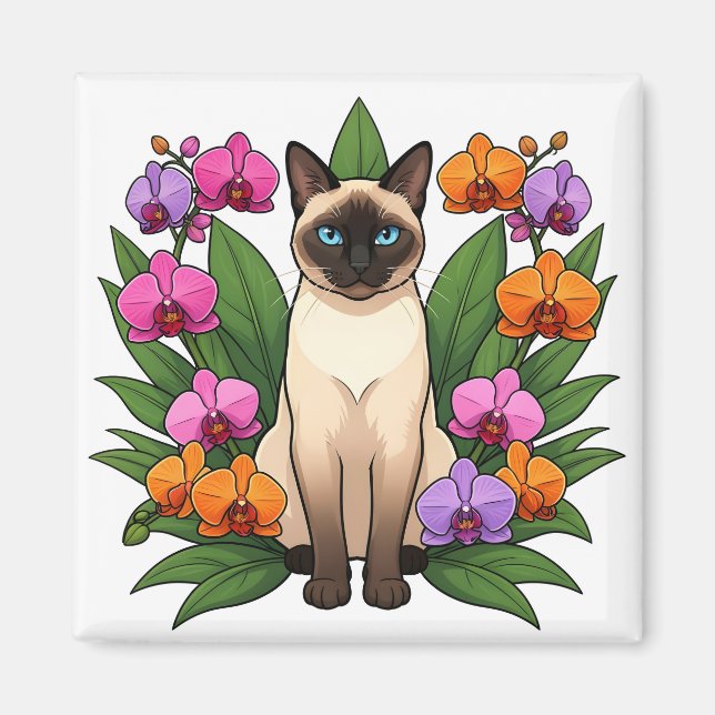 exotisk blomma siamesisk kattmagnet magnet (Framsidan)