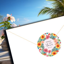 Exotisk Blommig Hawaianisk Bröllopsfest Runt Klistermärke