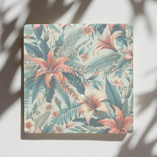 Exotisk Blommigt Elegant Tropical Handflatan Löv B Stenunderlägg