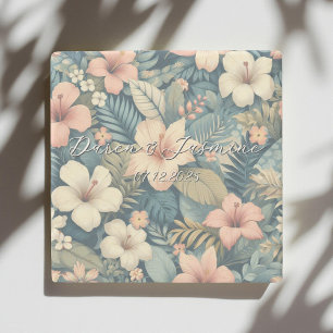 Exotisk Blommigt Elegant Tropical Handflatan Löv B Stenunderlägg