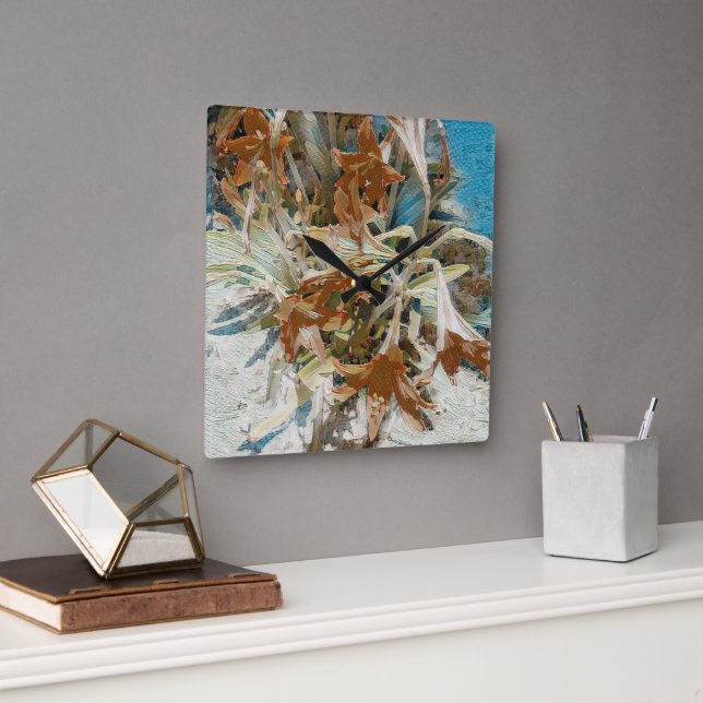 Exotisk Blommigt Fyrkantig Klocka (Kontor)