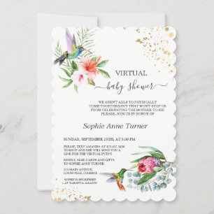Exotisk Blommigt Hummingbird Virtuell Baby Shower Inbjudningar