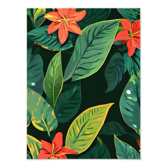 Exotisk Blommigt Paradise Seamless Mönster Fototryck (Framsidan)