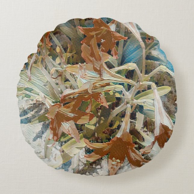 Exotisk Blommigt Rund Kudde (Framsidan)