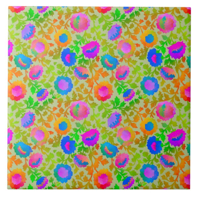 Exotisk Chintz Blommig Anstrykning av Grönt Kakelplatta (Framsidan)