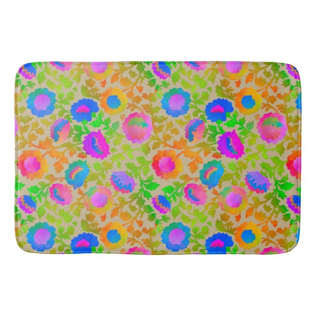 Exotisk Chintz Blommig Beige Badrumsmatta (Framsidan)