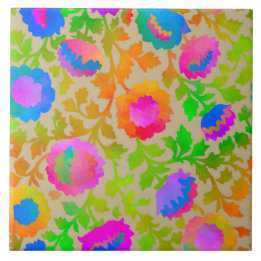 Exotisk Chintz Blommig Beige Kakelplatta