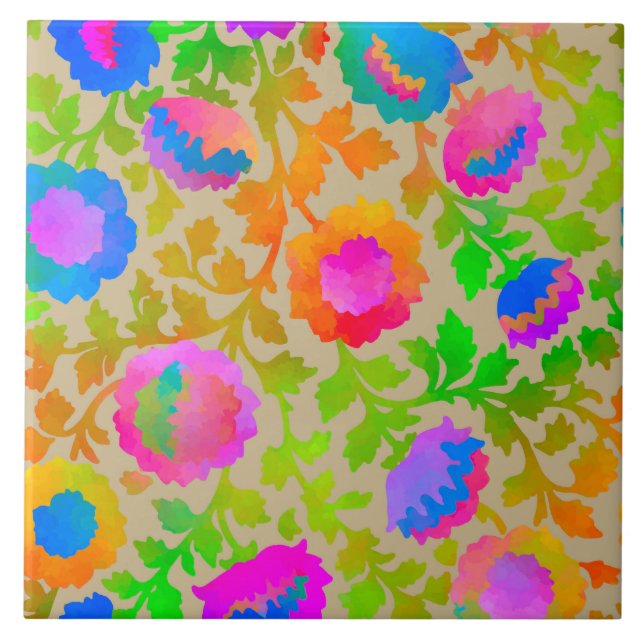 Exotisk Chintz Blommig Beige Kakelplatta (Framsidan)