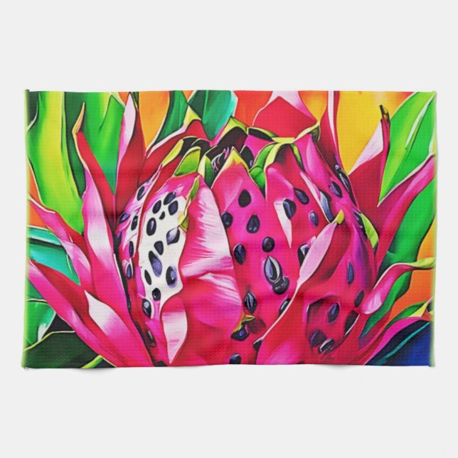 Exotisk Drakfrukt Blomning Kökshandduk (Horisontell)