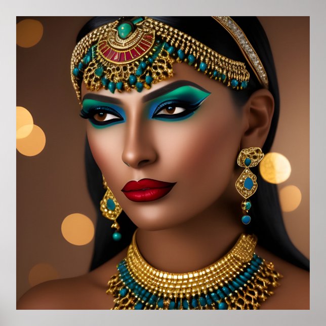 Exotisk egyptisk gul grön blå ädelsten kvinna poster (Framsidan)