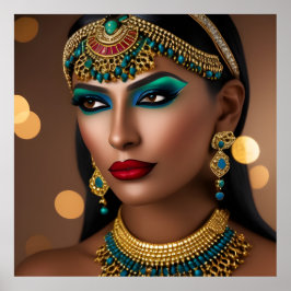 Exotisk egyptisk guld-grönt, blå jewelkvinna poster