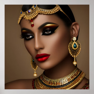 Exotisk egyptisk smycken kvinnor guld röd grön poster