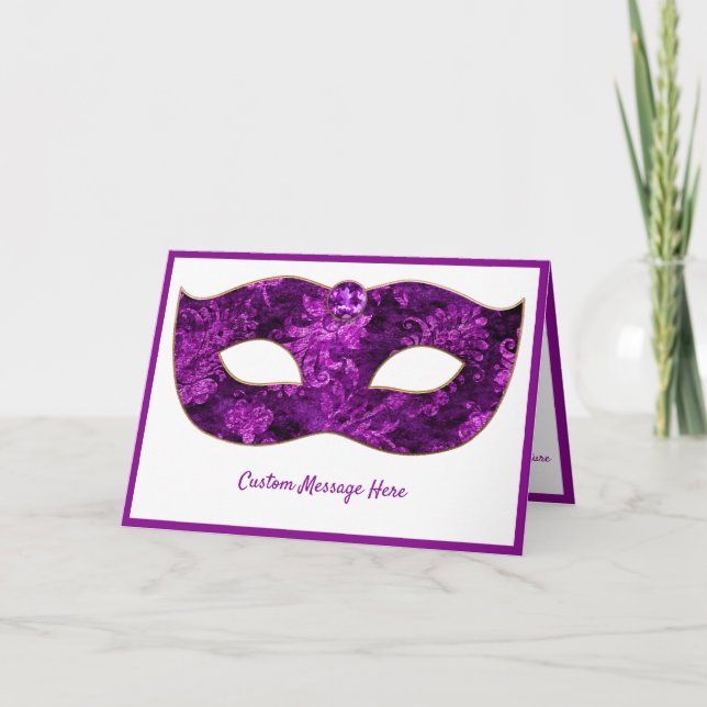 Exotisk Elegant Mardi Gras Lila Mask Anpassa Kort (Framsida)