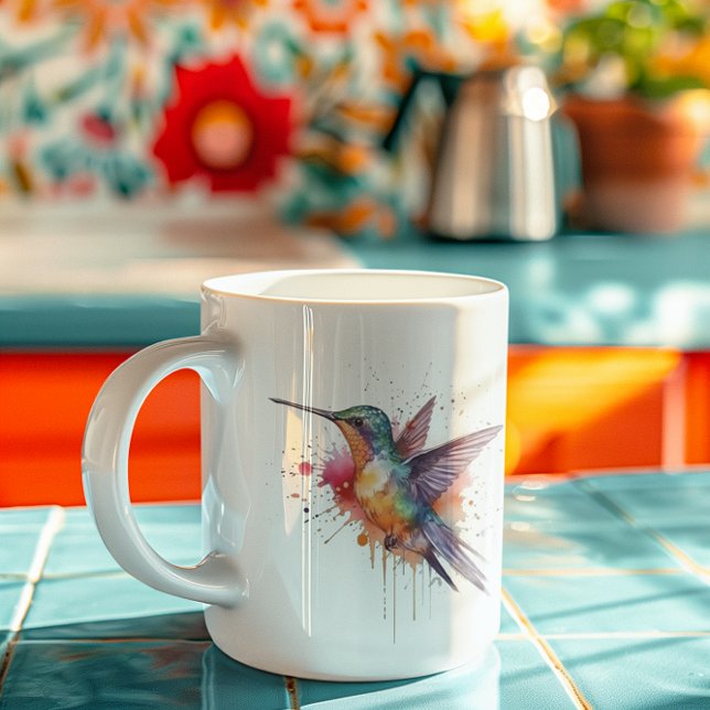 exotisk färgad hummingbird i vattenfärg kaffemugg (Skapare uppladdad)