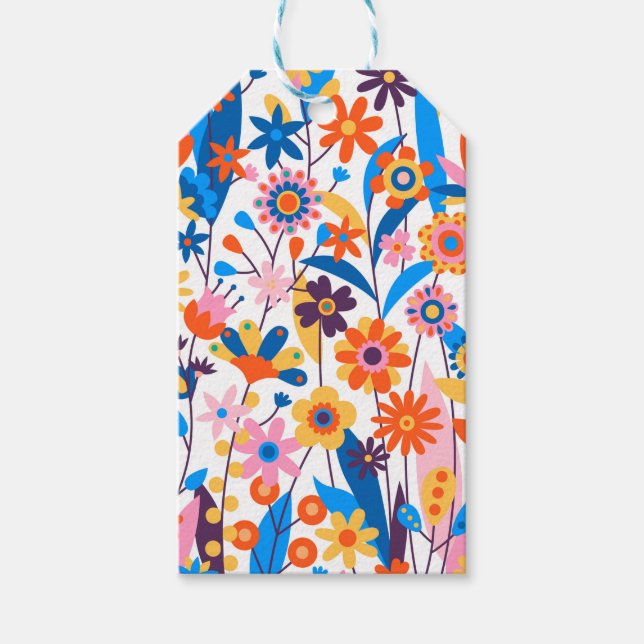 Exotisk Flerfärgad Blommig Bakgrund Presentetikett (Framsidan)