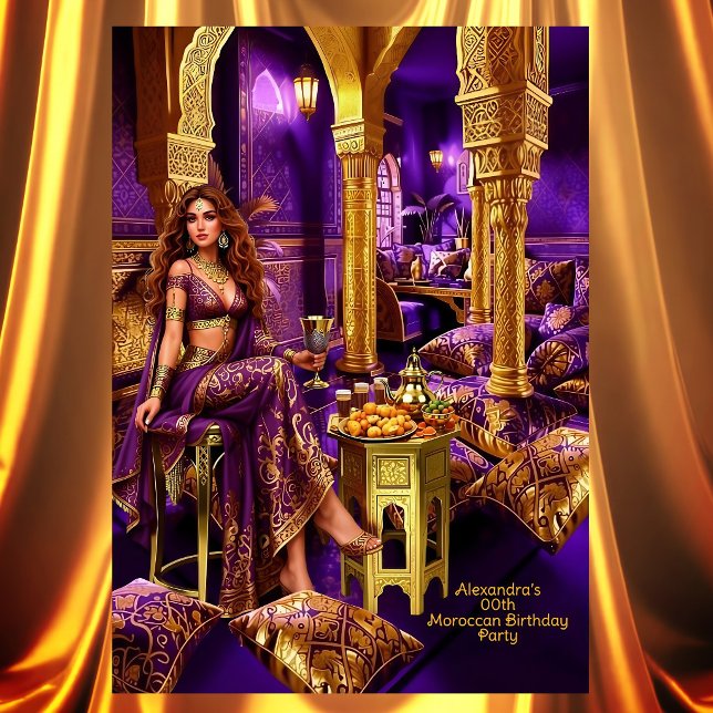 Exotisk födelsedagsfest Purple Gold Marockansk tem Inbjudningar (Skapare uppladdad)
