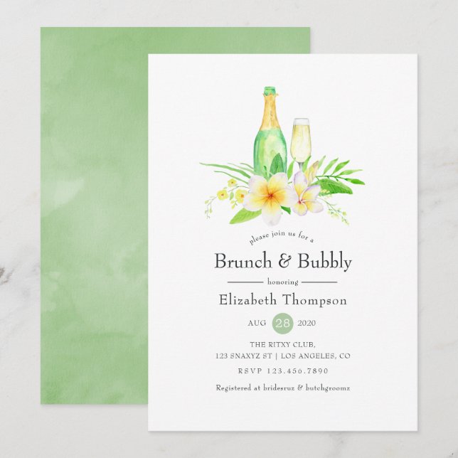 Exotisk Frangipani Brunch och Bubbly Bröllopsfest Inbjudningar (Fram/baksida)