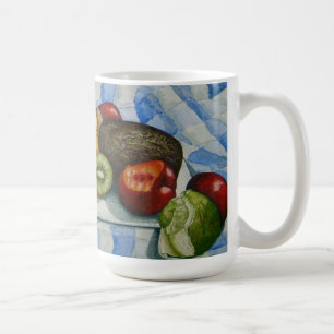 exotisk frukt fortfarande livstid art blåvit bord  kaffemugg