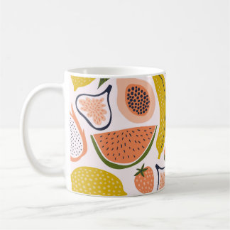 Exotisk frukt, sömlös mönster i handdragen stil. kaffemugg