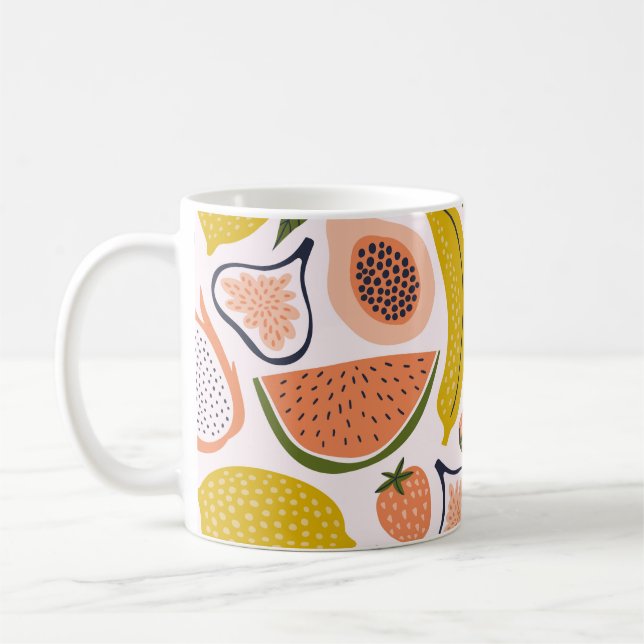 Exotisk frukt, sömlös mönster i handdragen stil. kaffemugg (Vänster)