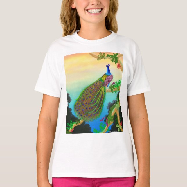 Exotisk grön påfågelT-tröja T-shirt (Framsida)