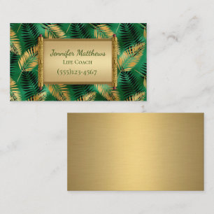 Exotisk Grönt och Guld Safari Jungle Löv Design Visitkort
