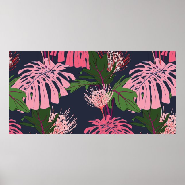 Exotisk grönt och rosa tropiska löv handflatan och poster (Framsidan)