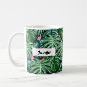 Exotisk Grönt Tropical Löv Mönster Kaffemugg