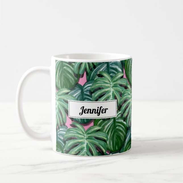 Exotisk Grönt Tropical Löv Mönster Kaffemugg (Vänster)