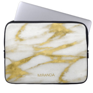 Exotisk Guld och vit marble Abstrakt Mönster Laptop Sleeve