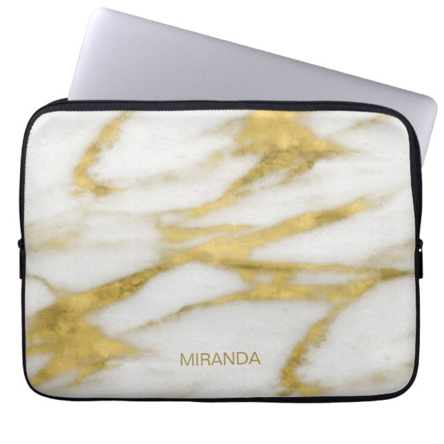 Exotisk Guld och vit marble Abstrakt Mönster Laptop Sleeve (Framsidan)