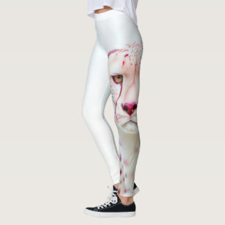 Exotisk King Cheetah Vit & Rosa Fläckar Konst Leggings