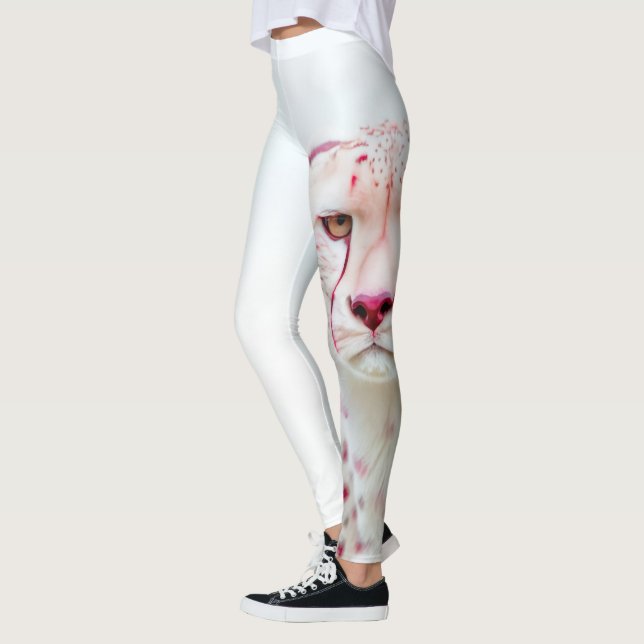 Exotisk King Cheetah Vit & Rosa Fläckar Konst Leggings (Vänster)