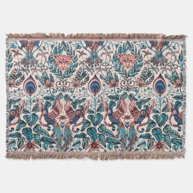 Exotisk kiniseriinspirerad djungelvävnad filt (Framsidan)