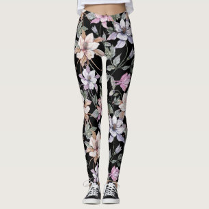 Exotisk kolumbin: Svart vattenfärg i Blommigten. Leggings