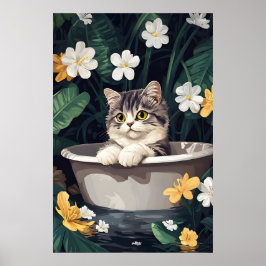 Exotisk korthår i badkar Affisch, Rolig Katt Poster