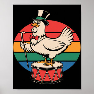 Exotisk kyckling på trumma Retro regnbåge marscher Poster