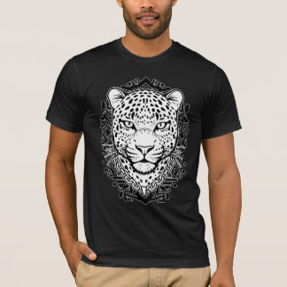 Exotisk Leopardythuvud Linje Konst Svart och Vitt T Shirt