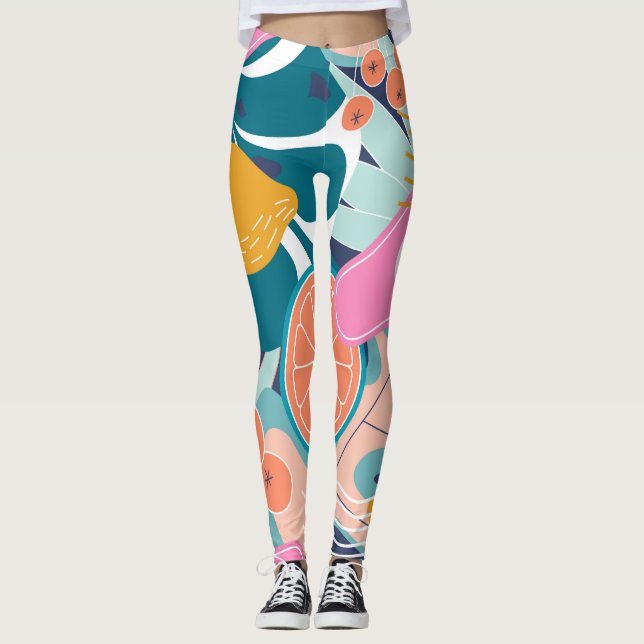 Exotisk, modern djungelkollage. leggings (Framsida)